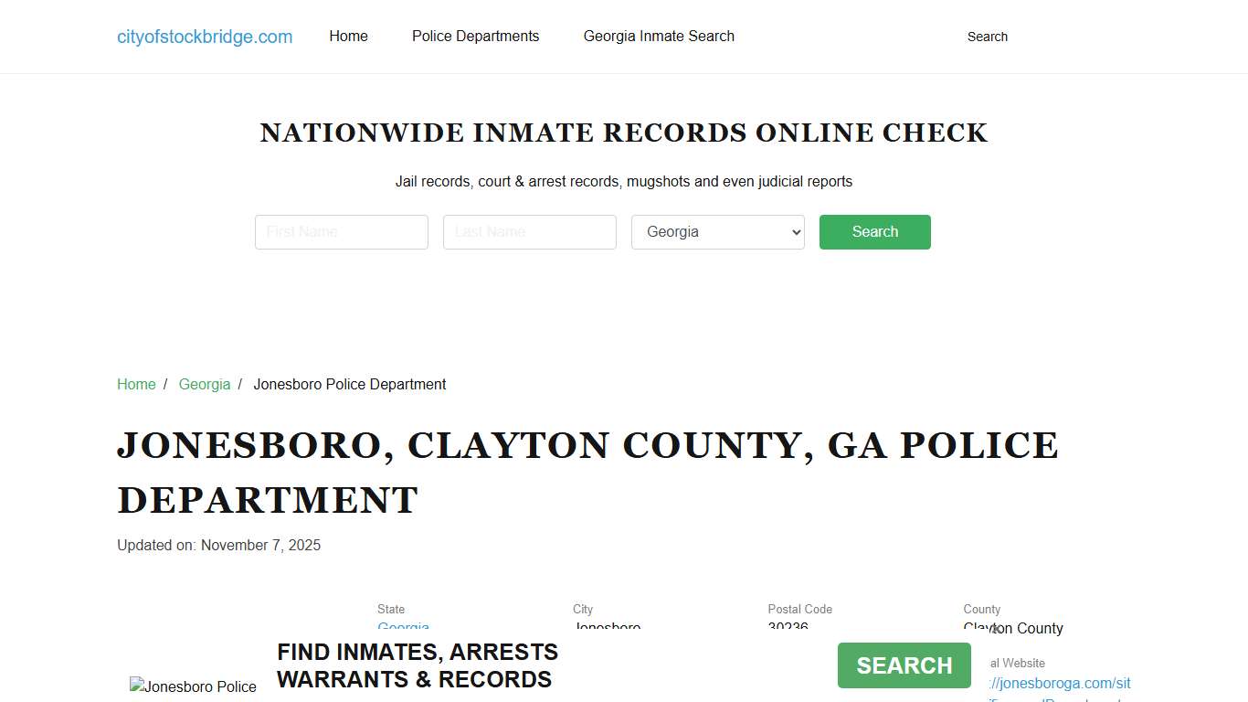 Jonesboro, GA Police - City Jail Inmates, Arrests